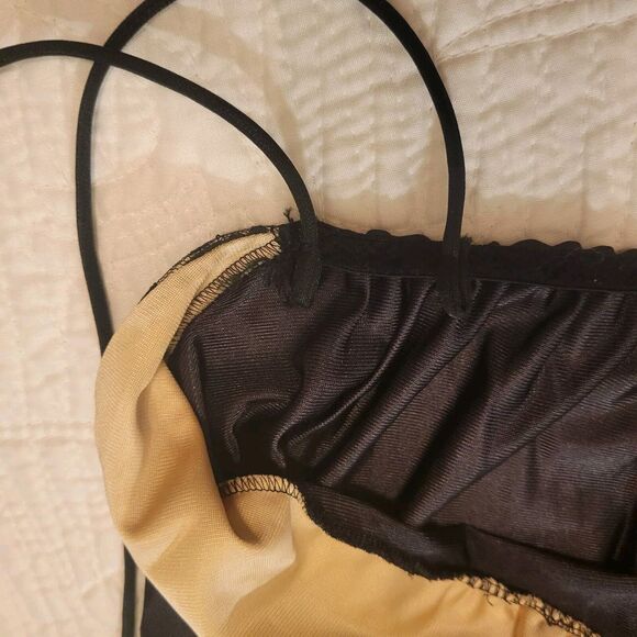 Le Voy's Black Maxi Satin Slip Dress Nightgown Lace Bust Vintage Medium - Picture 14 of 15